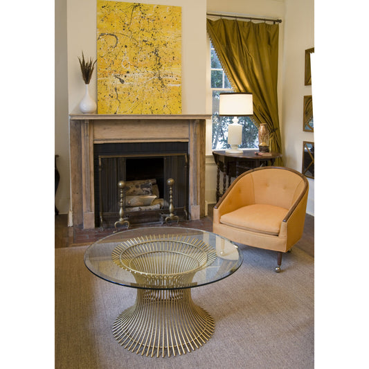 Powell Coffee Table Base by Worlds Away in gold leaf. Made from metal, glass in a modern style.