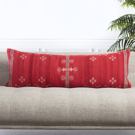 Puebla PUB04 Pillow by Jaipur Living in red, gray. Made from 85% wool 15% cotton in a rustic style.