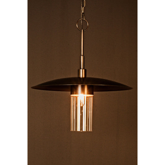Anton Pendant by Noir in aged brass. Made from industrial steel and glass in a modern style.
