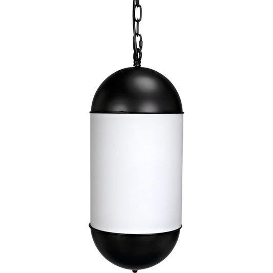 Big Boy Pendant by Noir in matte black and frosted glass. Made from industrial glass and frosted glass in a modern style.