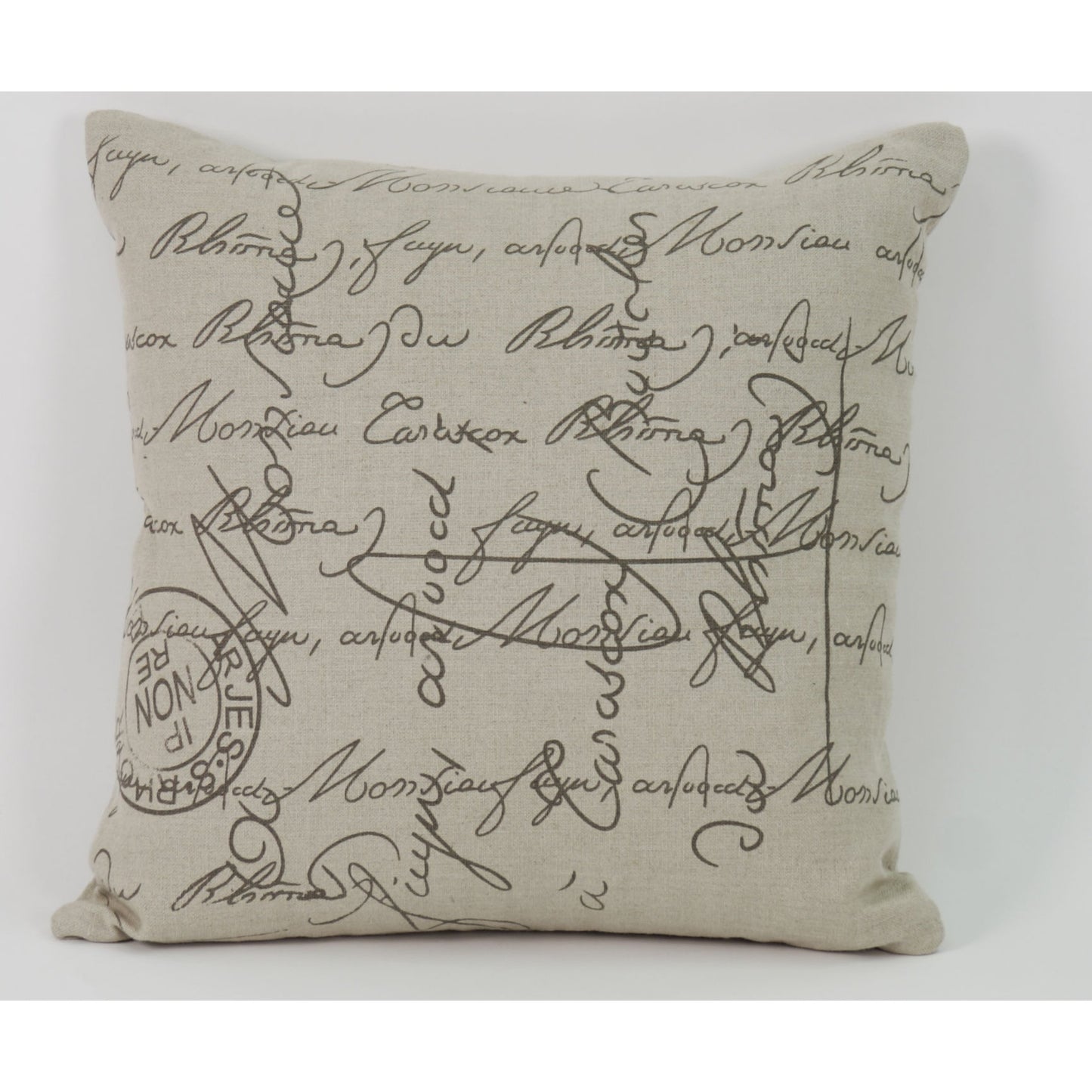002 S-337216 | Additional Silo | French Script Pillow by Zentique in natural linen and linen. Made from linen in a cottage & farmhouse style.