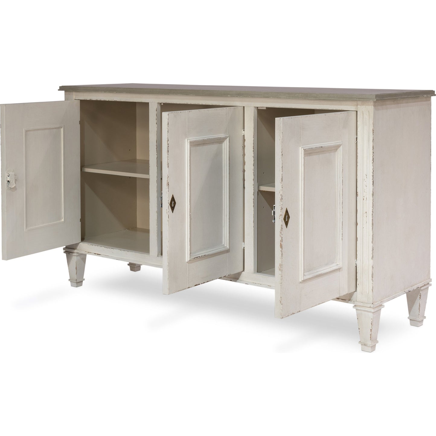 004 S-243499 | Additional Silo | Louis XVI Sideboard by Sarreid Ltd. in ivory, grey and white/white base gray quartz top. Made from wood in a traditional style.