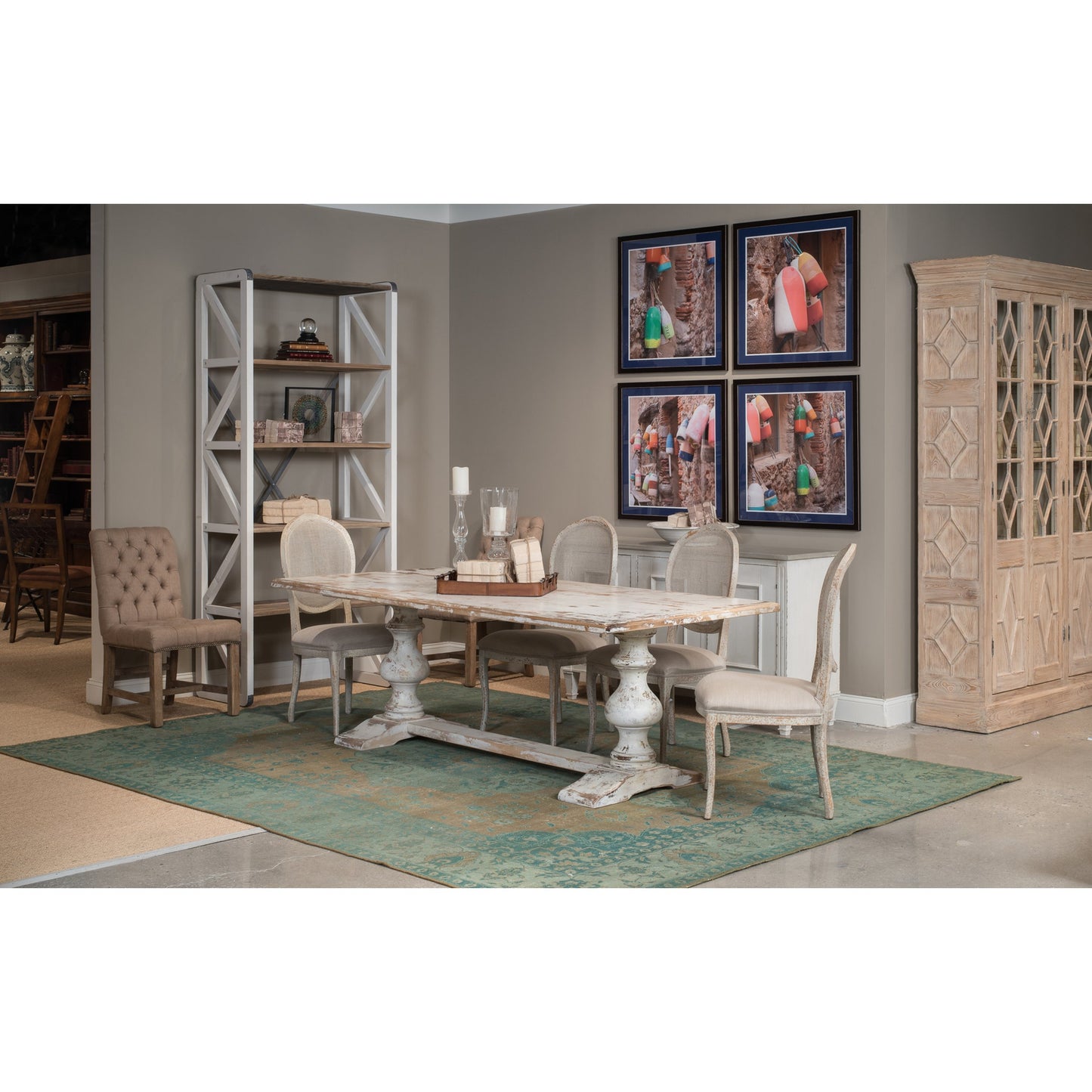 008 S-243504 | Lifestyle | Lionisio Trestle Table by Sarreid Ltd. in ivory and disrupted white finish. Made from wood in a cottage & farmhouse style.