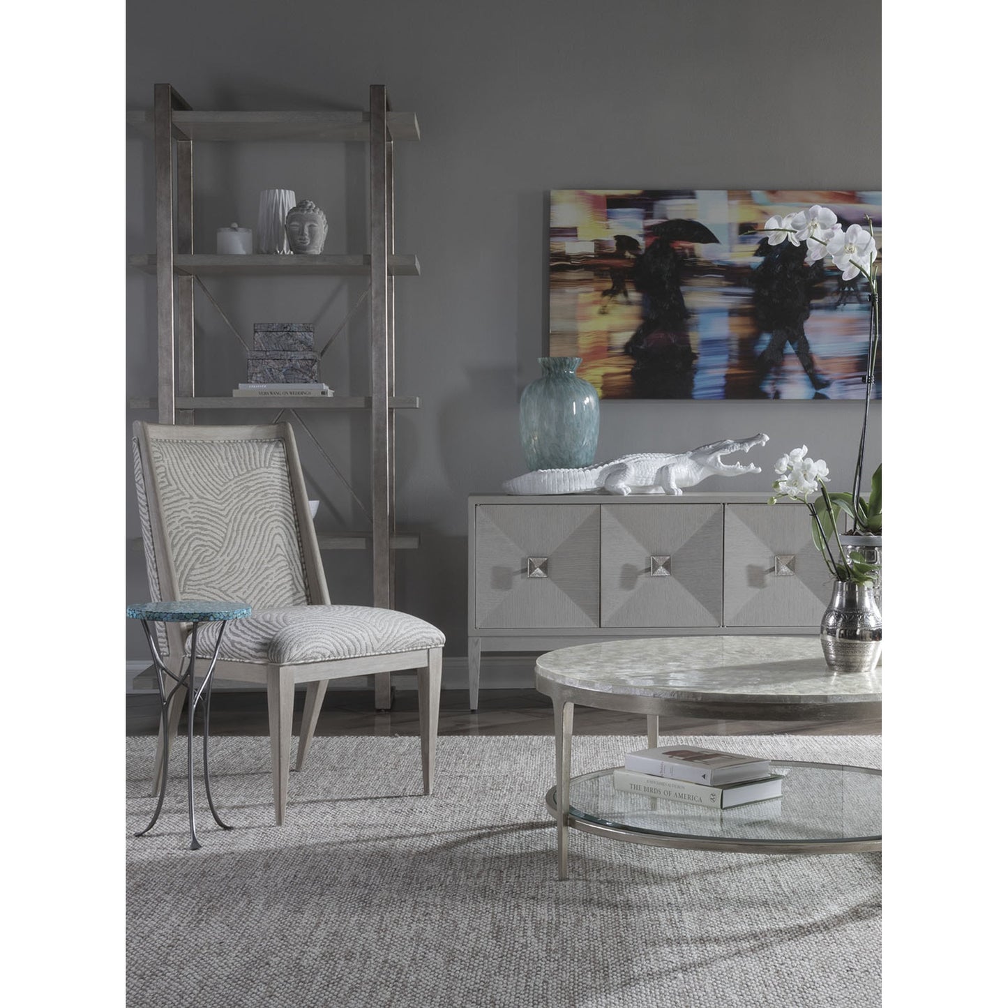 006 SR-834346 | Lifestyle | Gravitas Cocktail Table by Artistica Home in champagne foil. Made from unique in a modern style.