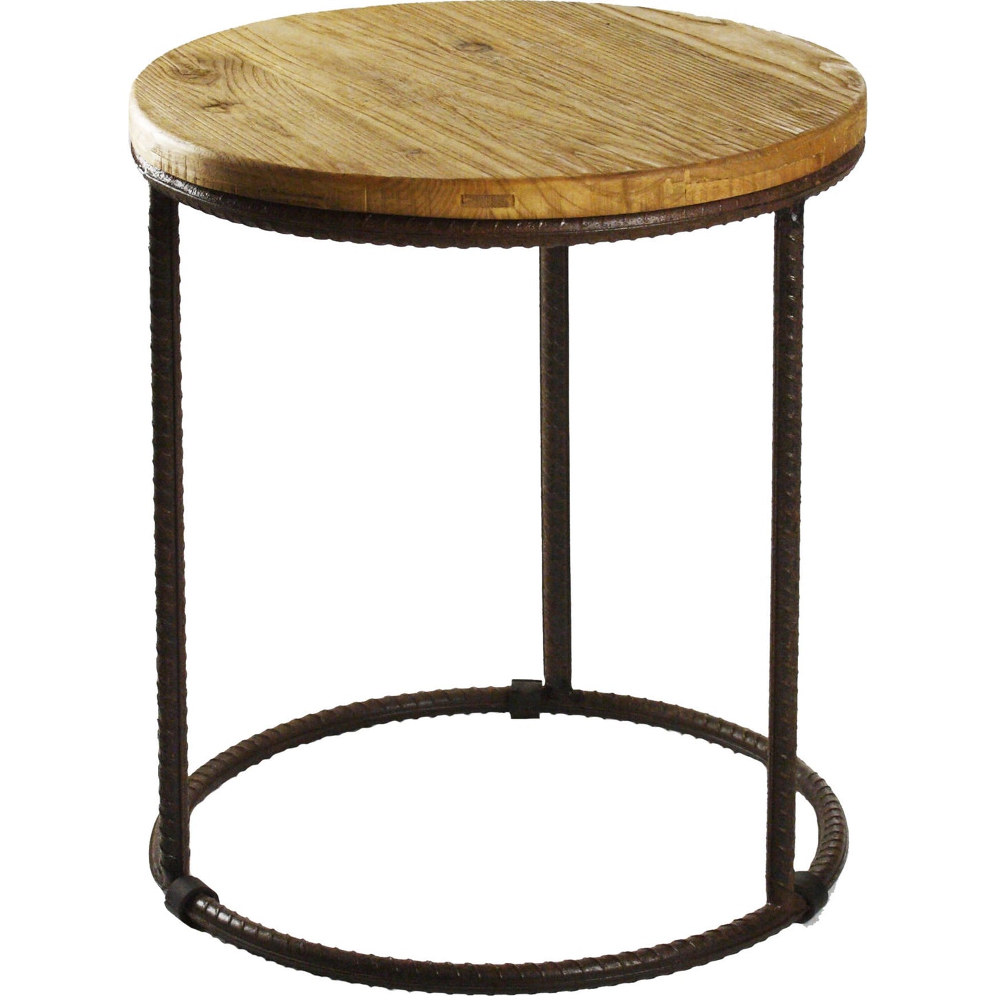 000 S-338279 | Primary Silo | Rustique Round End Table by Zentique in stained top, distressed black steel and stained oak, recycled steel. Made from stained oak, recycled steel in a modern style.