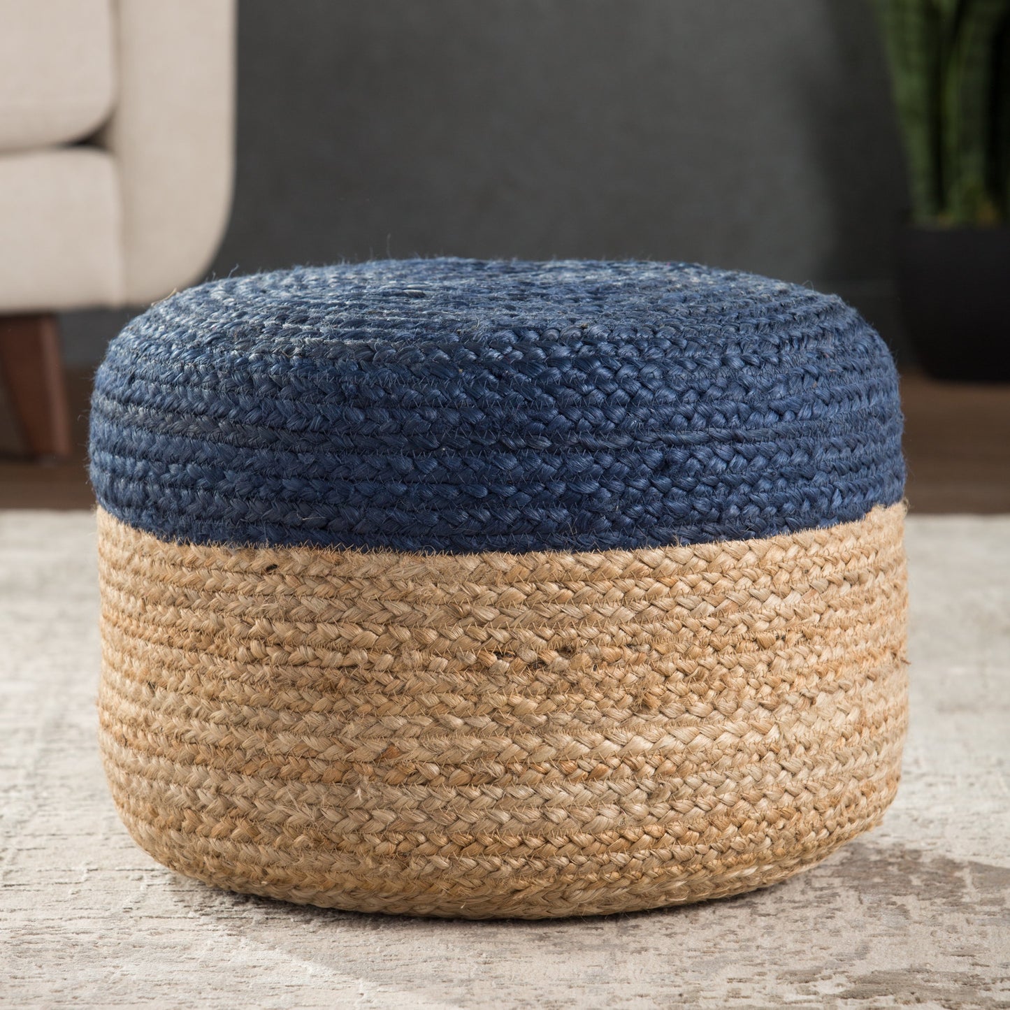 014 SR-816569 | Lifestyle | Saba Oliana Pouf by Jaipur Living. Made from 100% jute in a coastal style.