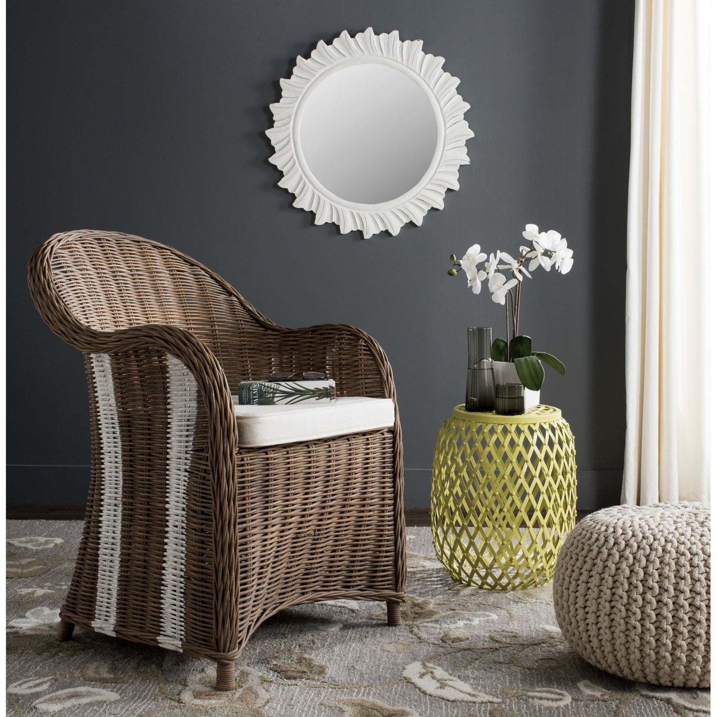 006 O-SAFAVIEH-SEA7002A | Lifestyle | Schenectady Club Chair by HedgeApple Essentials in natural, white. Made from rattan in a traditional style.