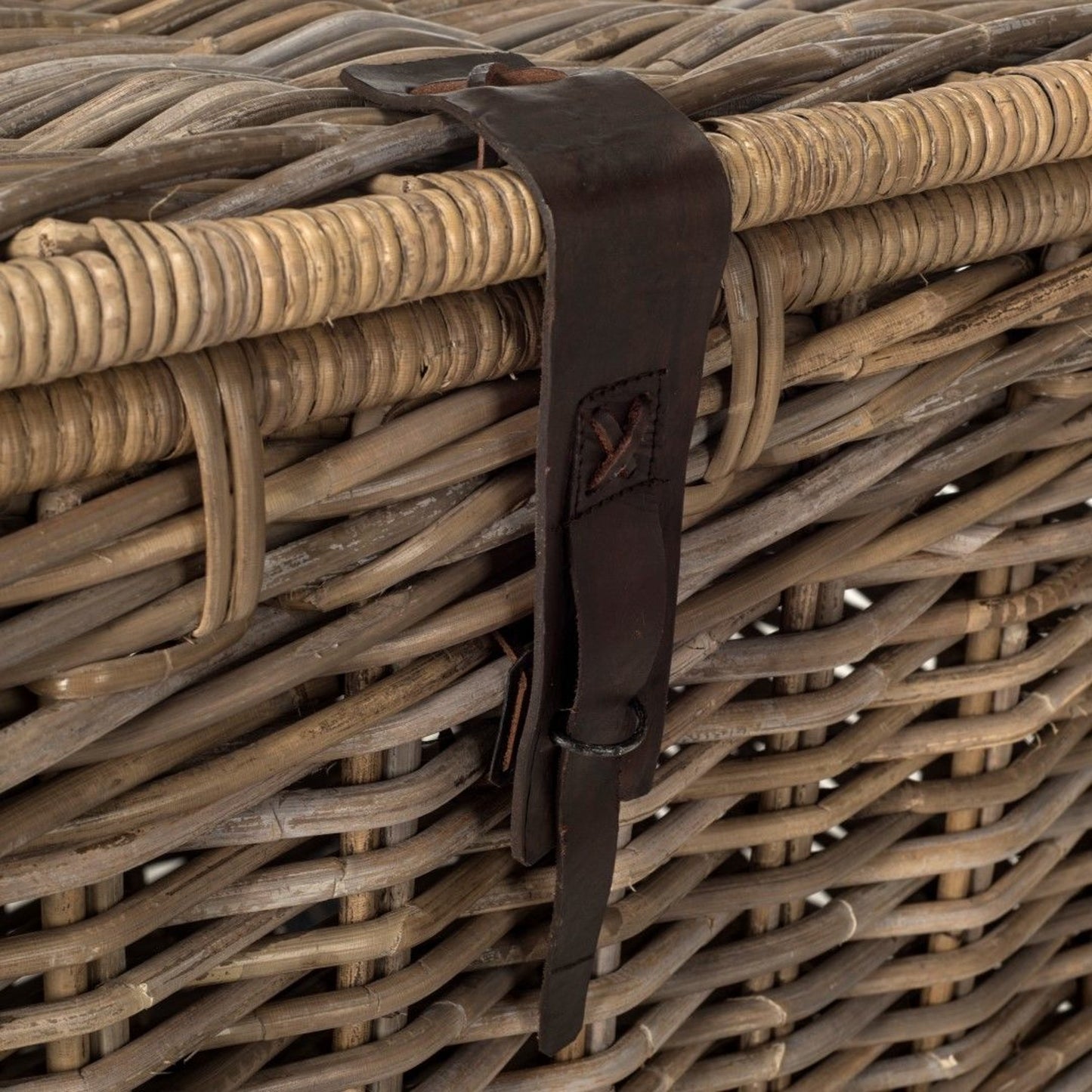 005 O-SAFAVIEH-SEA7021A | Closeup | Farmington Trunk by HedgeApple Essentials in gray. Made from kubu in a modern style.