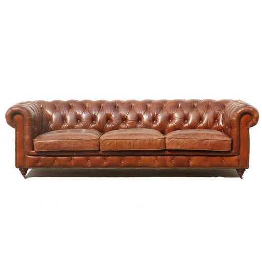 Genuine Chester Bay Sofa by Pasargad Home in brown. Made from leather in a rustic style.