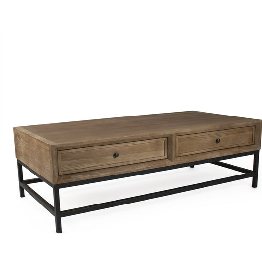 001 SR-900206 | Primary Silo | Finneas Coffee Table by Zentique in limed grey oak and limed grey oak, black metal. Made from limed grey oak, black metal in a modern style.