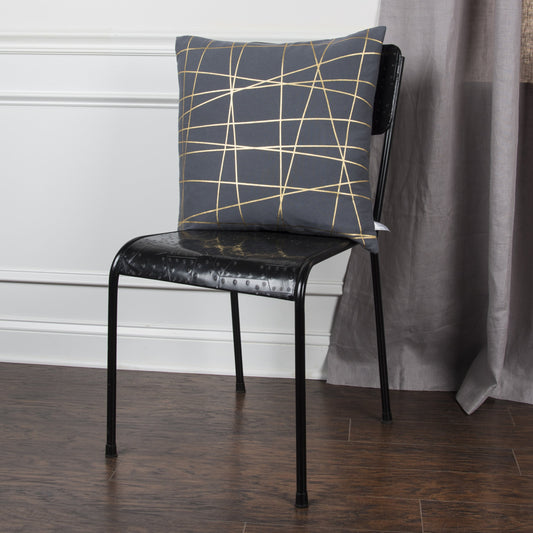 Willowdale Pillow by HedgeApple Essentials in grey, gold metallic. Made from cotton in a modern style.