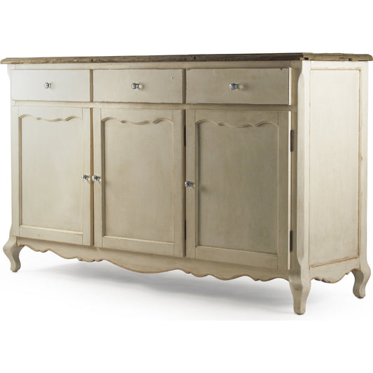 Joceline Chest by Zentique in reclaimed top, distressed off-white base and oak. Made from oak in a traditional style.