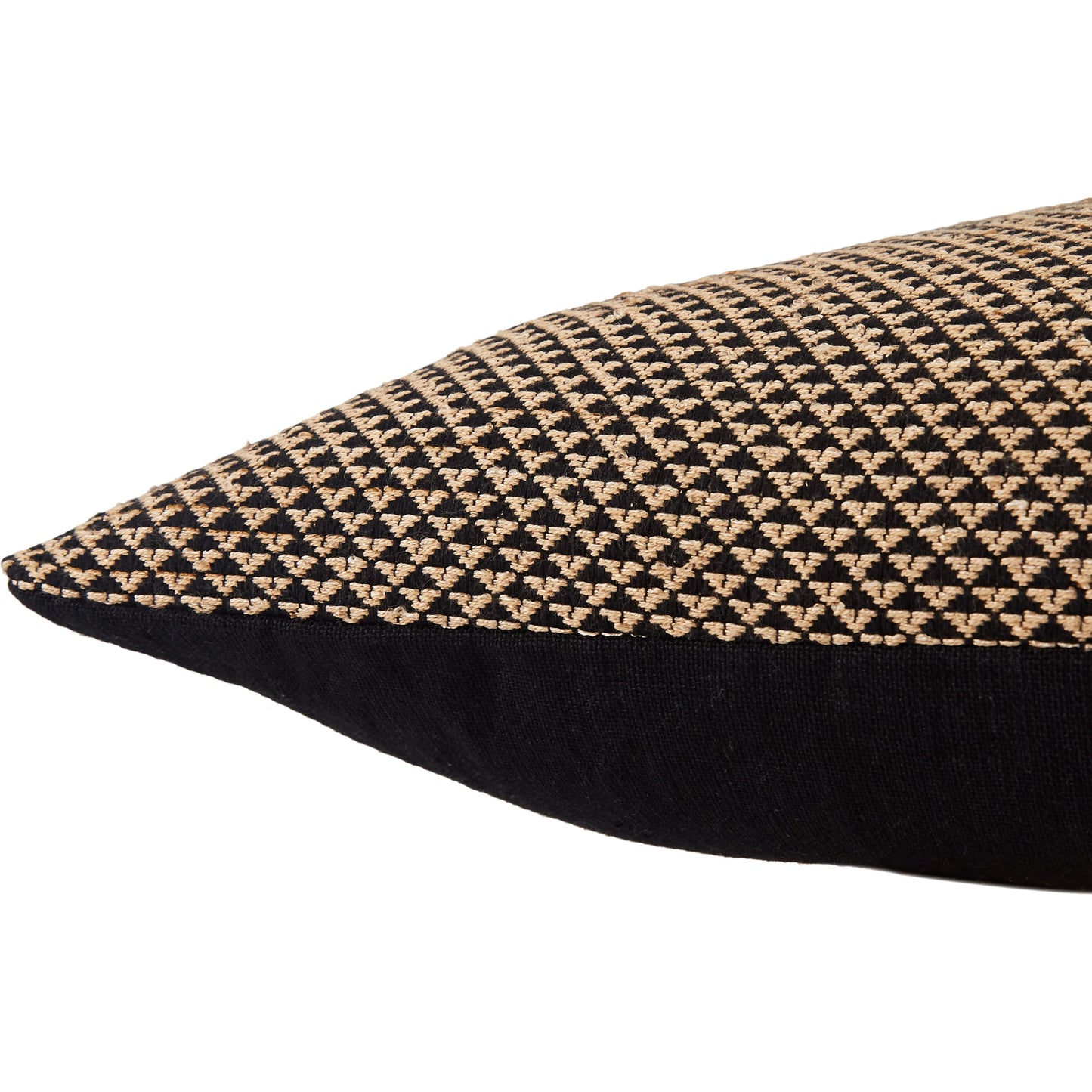 003 SR-861852,SR-861854 | Closeup | Taiga TGA11 Pillow by Jaipur Living in light tan, black. Made from 70% linen 15% cotton 15% viscose in a modern style.