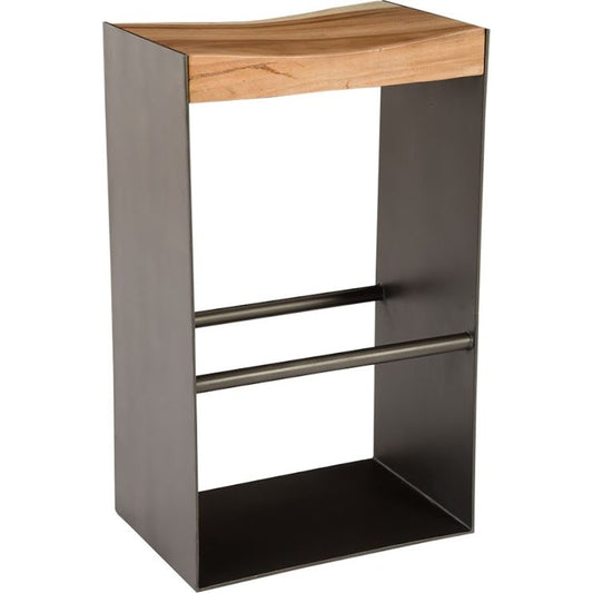 Iron Frame Bar Stool by Phillips Collection in black, brown. Made from wood in a rustic style.