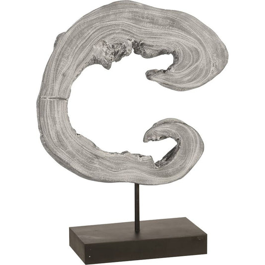 Creature Sculpture on Stand by Phillips Collection in gray stone. Made from wood in a rustic style.