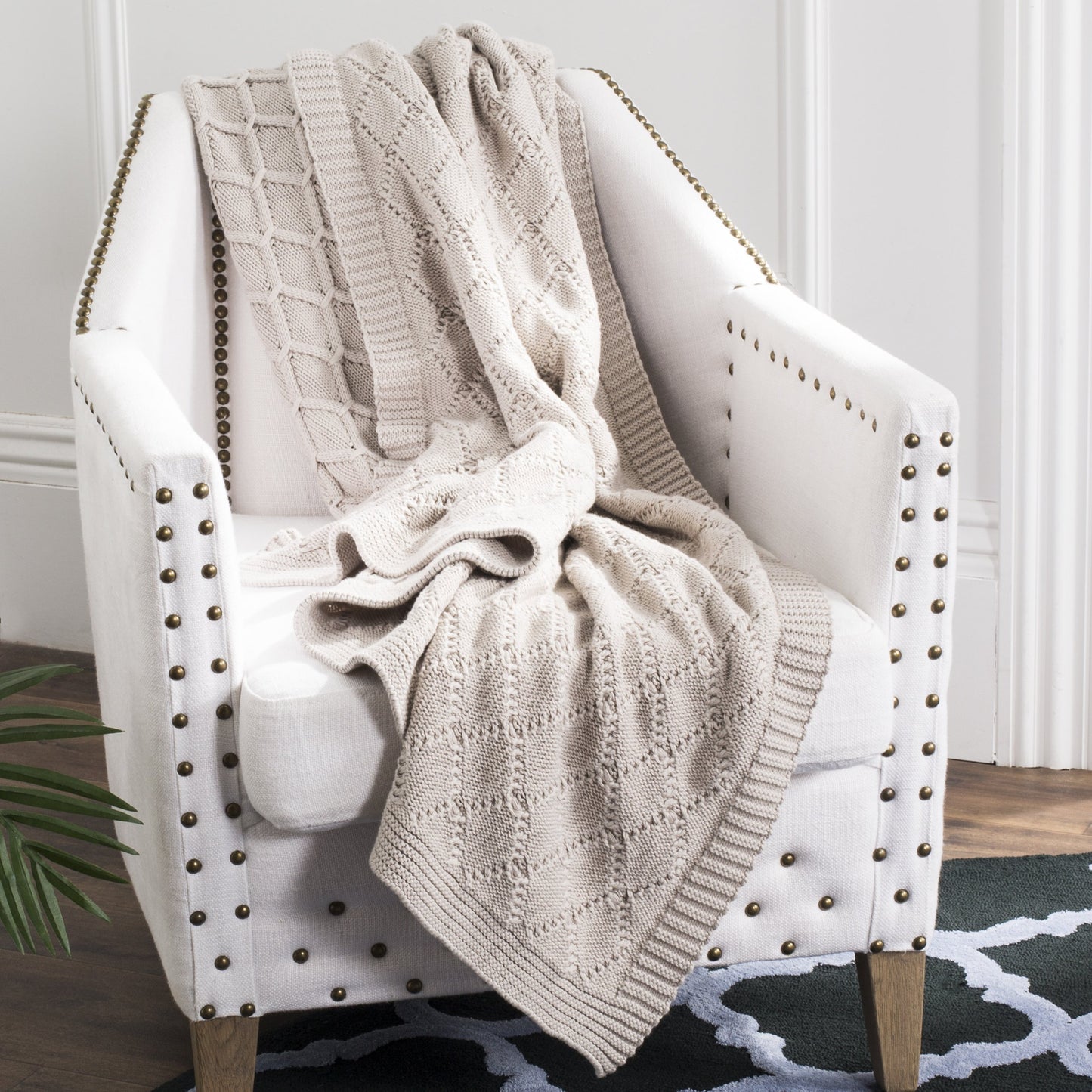 002 S-273985 | Lifestyle | Augustine Knit Throw by HedgeApple Essentials in palewisper. Made from cotton in a modern style.