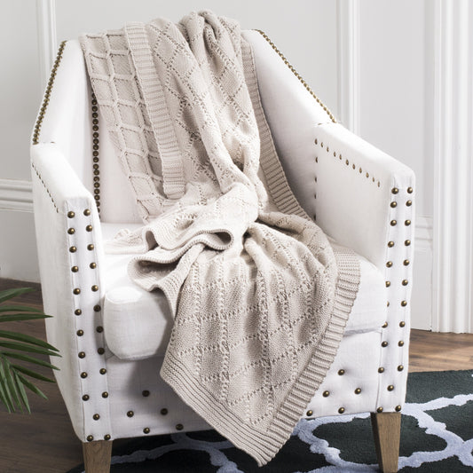 Augustine Knit Throw by HedgeApple Essentials in palewisper. Made from cotton in a modern style.