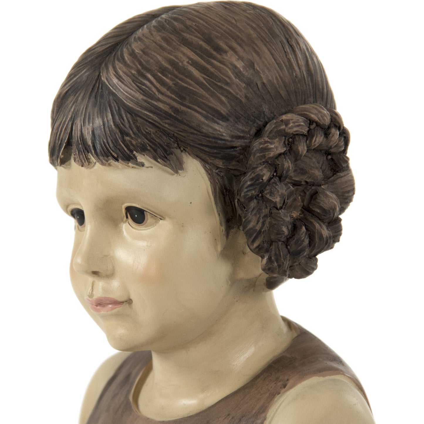 004 S-338212 | Closeup | Resin Girl Statue by Zentique in beige, distressed browns, black and resin. Made from resin in a traditional style.
