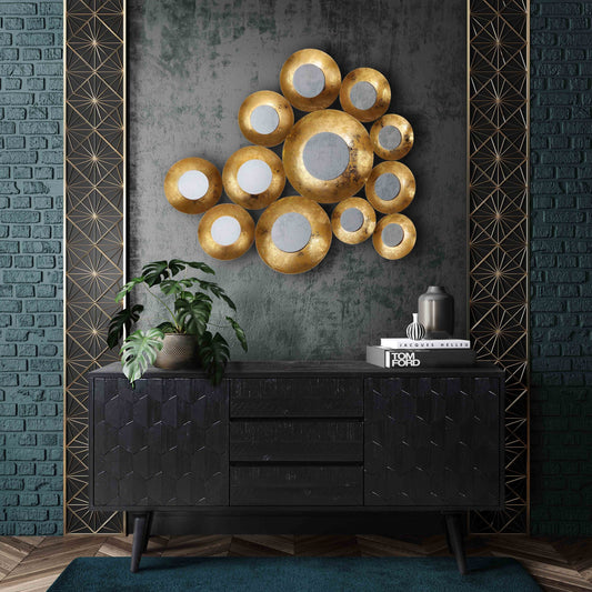 Vivid Mirror by TOV Furniture in gold. Made from iron, glass in a eclectic & global style.