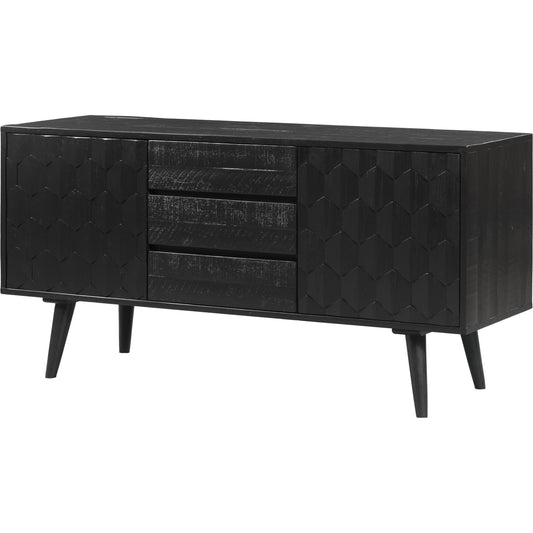 Valentina Buffet by TOV Furniture in rubbed black. Made from solid acacia, mdf, acacia veneer in a modern style.
