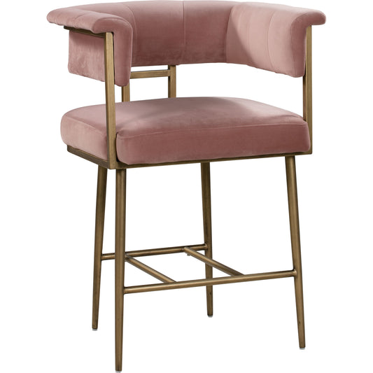 Astrid Counter Stool by TOV Furniture in blush. Made from velvet in a modern style.