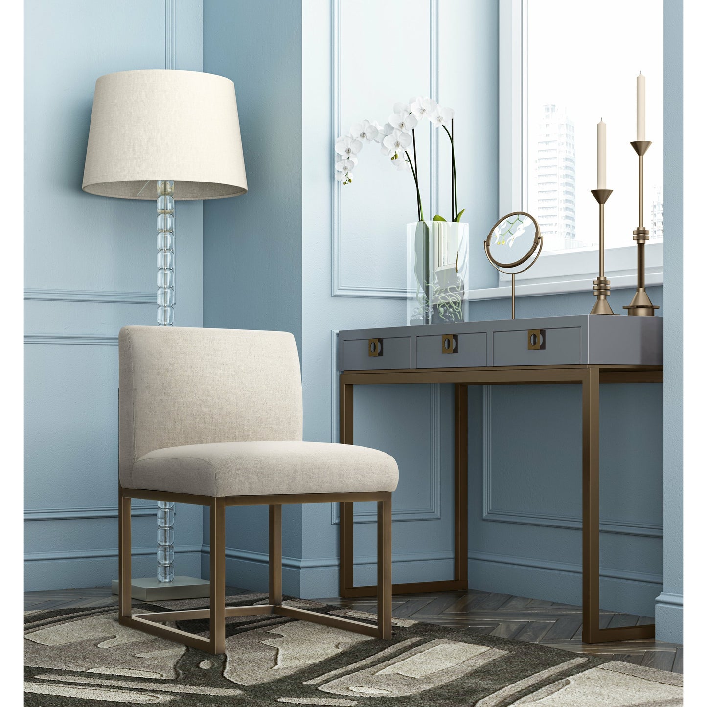 008 S-245493 | Lifestyle | Haute Linen Chair by TOV Furniture in beige. Made from linen in a modern style.