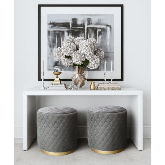 Abir Ottoman by TOV Furniture in gray. Made from velvet, stainless steel in a modern style.