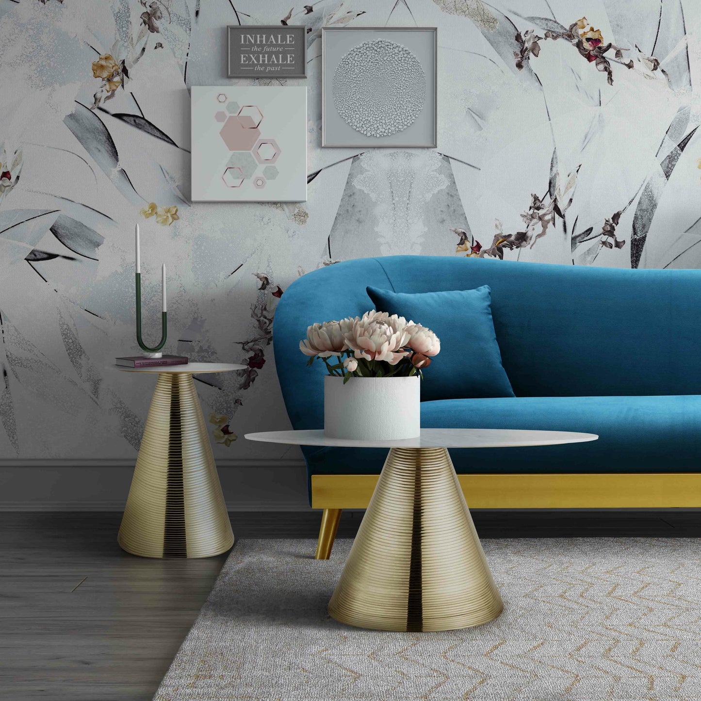 006 SR-389790 | Lifestyle | Tempo Side Table by TOV Furniture in natural. Made from aluminum, stone in a eclectic & global style.