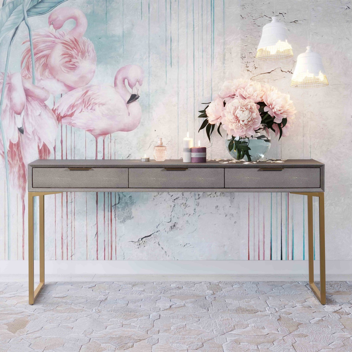 002 SR-389739 | Lifestyle | Pesce Console by TOV Furniture in gray. Made from mdf in a modern style.