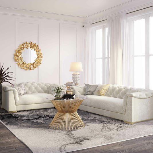 Farah Velvet Loveseat by TOV Furniture in cream. Made from velvet in a transitional style.