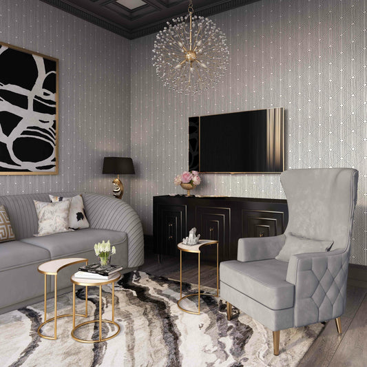 Alina Tall Tufting Back Chair by TOV Furniture in gray. Made from plywood, velvet in a transitional style.