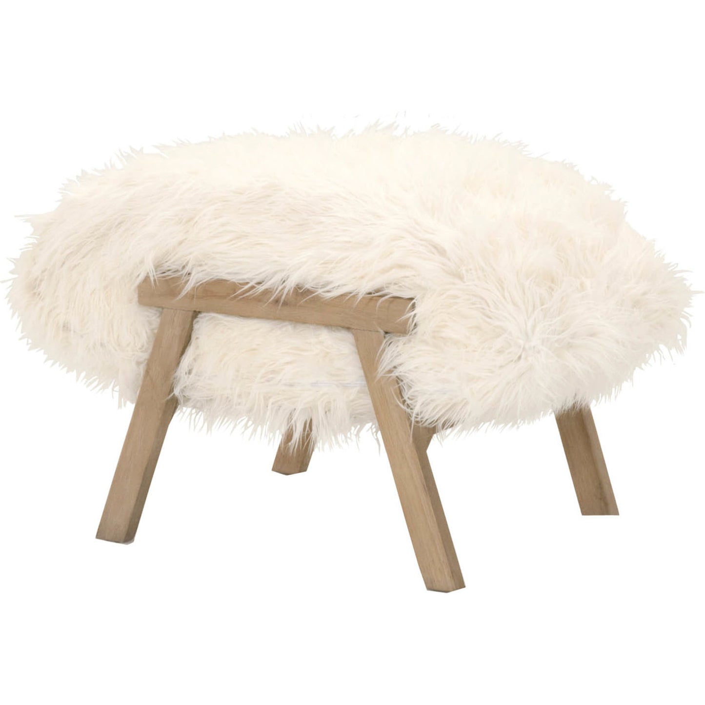 002 SR-387568 | Additional Silo | Tibet Ottoman by Essentials For Living in white fur, smoke gray oak. Made from solid reclaimed oak, faux wool in a modern style.
