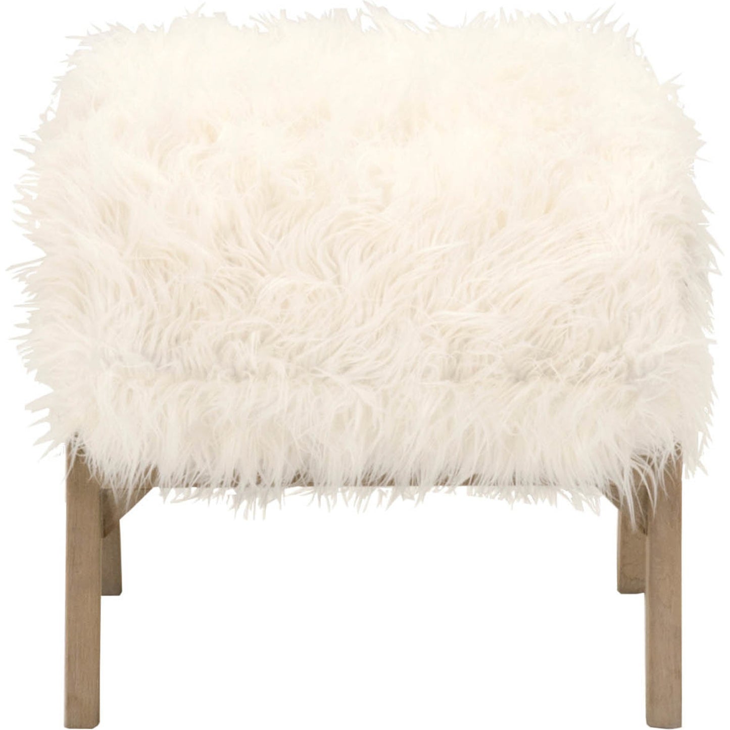 003 SR-387568 | Additional Silo | Tibet Ottoman by Essentials For Living in white fur, smoke gray oak. Made from solid reclaimed oak, faux wool in a modern style.