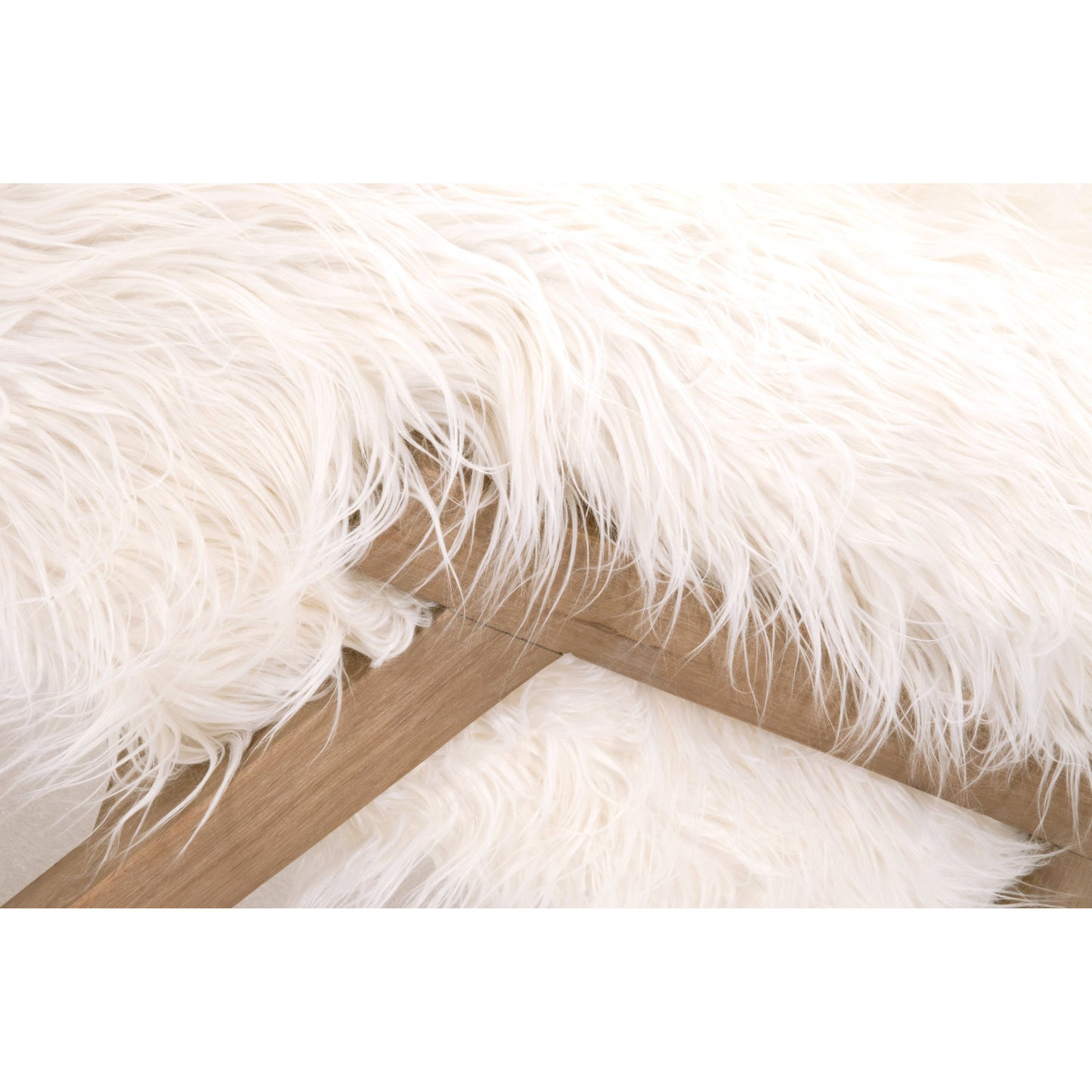 004 SR-387568 | Additional Silo | Tibet Ottoman by Essentials For Living in white fur, smoke gray oak. Made from solid reclaimed oak, faux wool in a modern style.