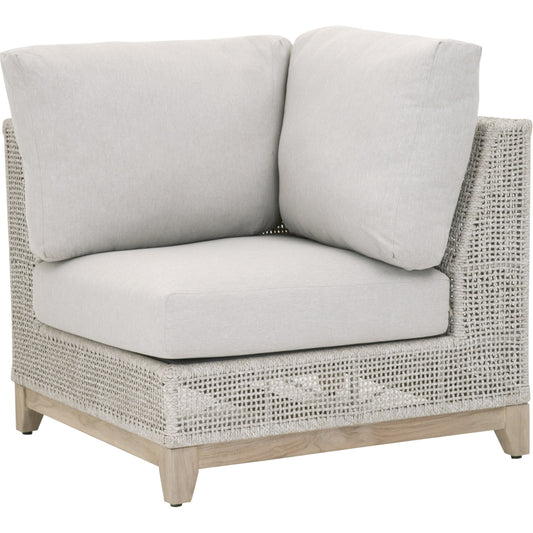 001 SR-837489 | Primary Silo | Tropez Corner Sofa Chair by Essentials For Living in gray, taupe, white, pumice. Made from solid teak, aluminum, rope, 100% olefin in a coastal style.