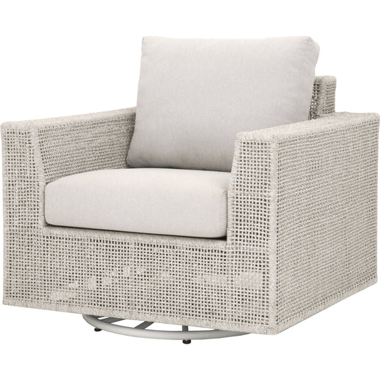 Tropez Swivel Rocker Sofa Chair by Essentials For Living in gray, taupe, white, pumice. Made from aluminum, rope, 100% olefin in a coastal style.