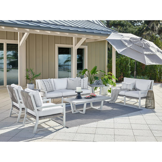 Tybee Loveseat by Coastal Living by Universal Furniture in stainless steel and chalk aluminum, greige wicker. Made from unique in a modern style.