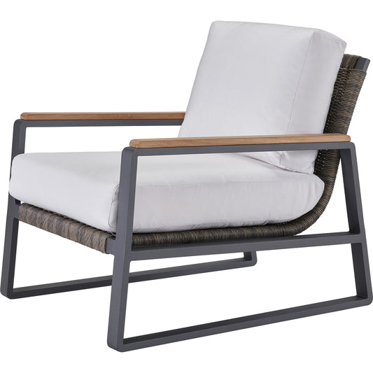 San Clemente Lounge Chair by Coastal Living by Universal Furniture in stainless steel and natural teak, carbon aluminum, brindle wicker. Made from unique in a modern style.