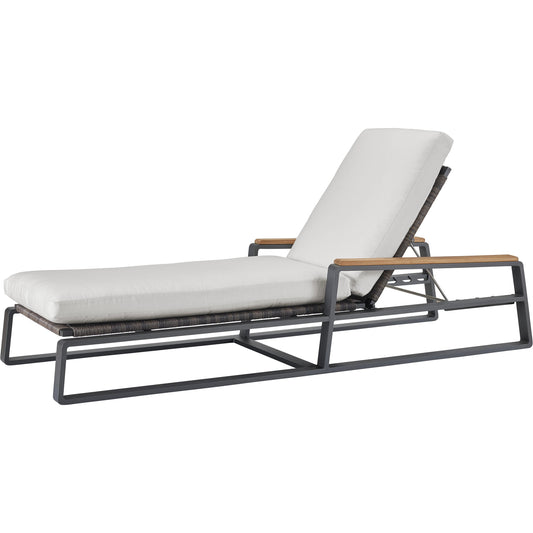 San Clemente Chaise Lounge by Coastal Living by Universal Furniture in stainless steel and natural teak, carbon aluminum, brindle wicker. Made from unique in a coastal style.