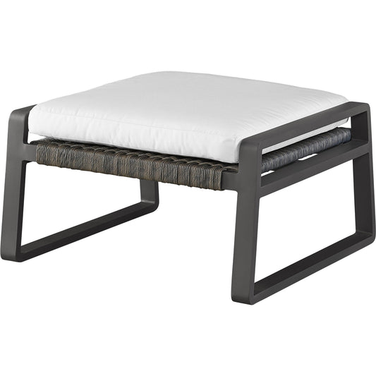 San Clemente Ottoman by Coastal Living by Universal Furniture in stainless steel and grade a natural teak, carbon aluminum, brindle wicker. Made from unique in a modern style.