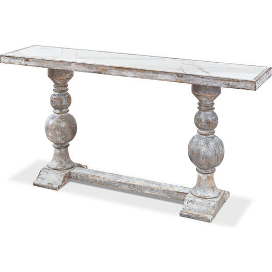 Double Pedestal Console by Sarreid Ltd. in gray and grey oak calacatta gloss porcelain. Made from wood, porcelain in a cottage & farmhouse style.
