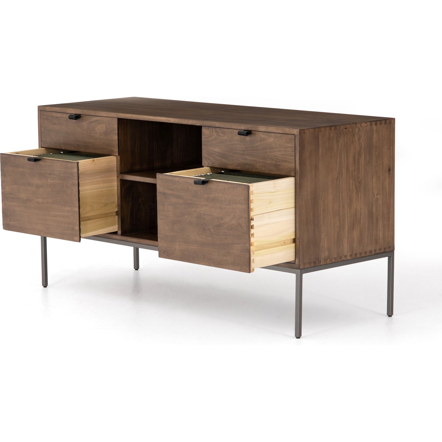 009 SR-810056 | Additional Silo | Trey Modular Filing Credenza by Four Hands. Made from solid poplar, top grain leather, iron in a modern style.