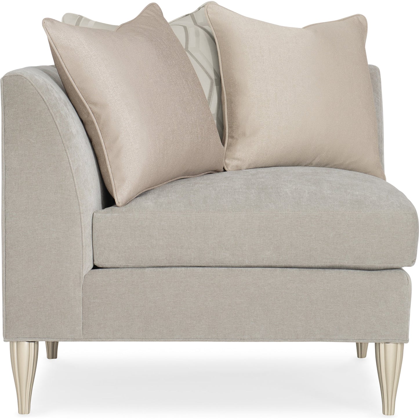 004 SR-877734 | Additional Silo | Fret Knot Corner Chair by Caracole in silver and soft silver paint. Made from birch in a transitional style.