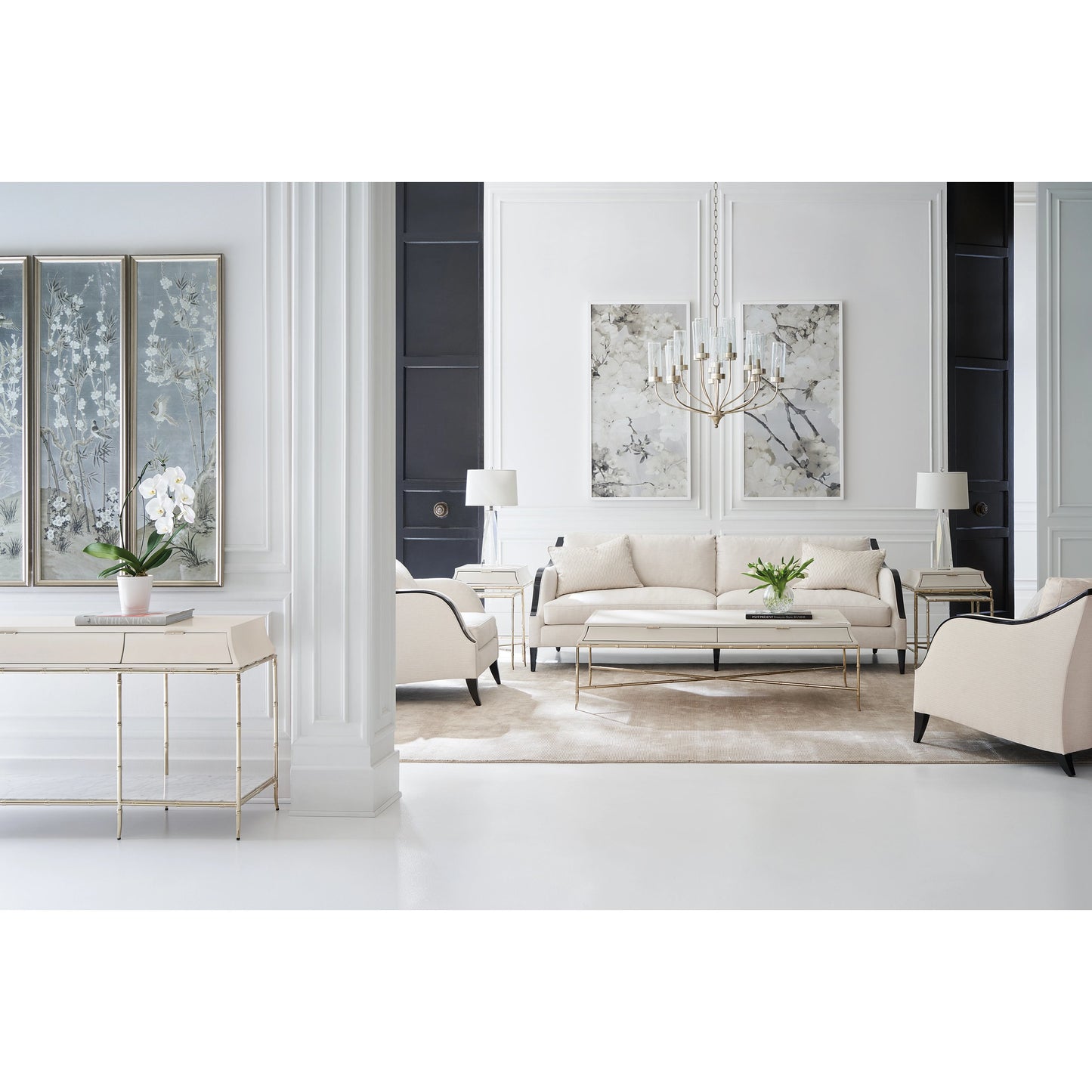 007 SI-1956007 | Lifestyle | Pitch Perfect Sofa by Caracole in cream and chocolate truffle. Made from birch in a modern style.