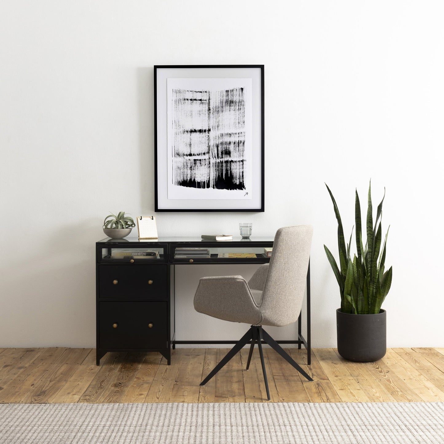 016 SR-810009 | Lifestyle | Shadow Box Desk by Four Hands in black. Made from iron in a modern style.