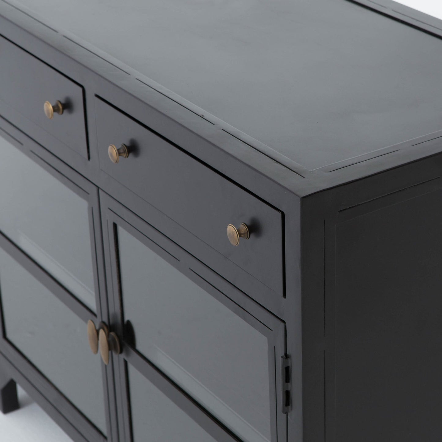 005 S-258369 | Additional Silo | Shadow Box Media Console by Four Hands in black. Made from iron in a modern style.