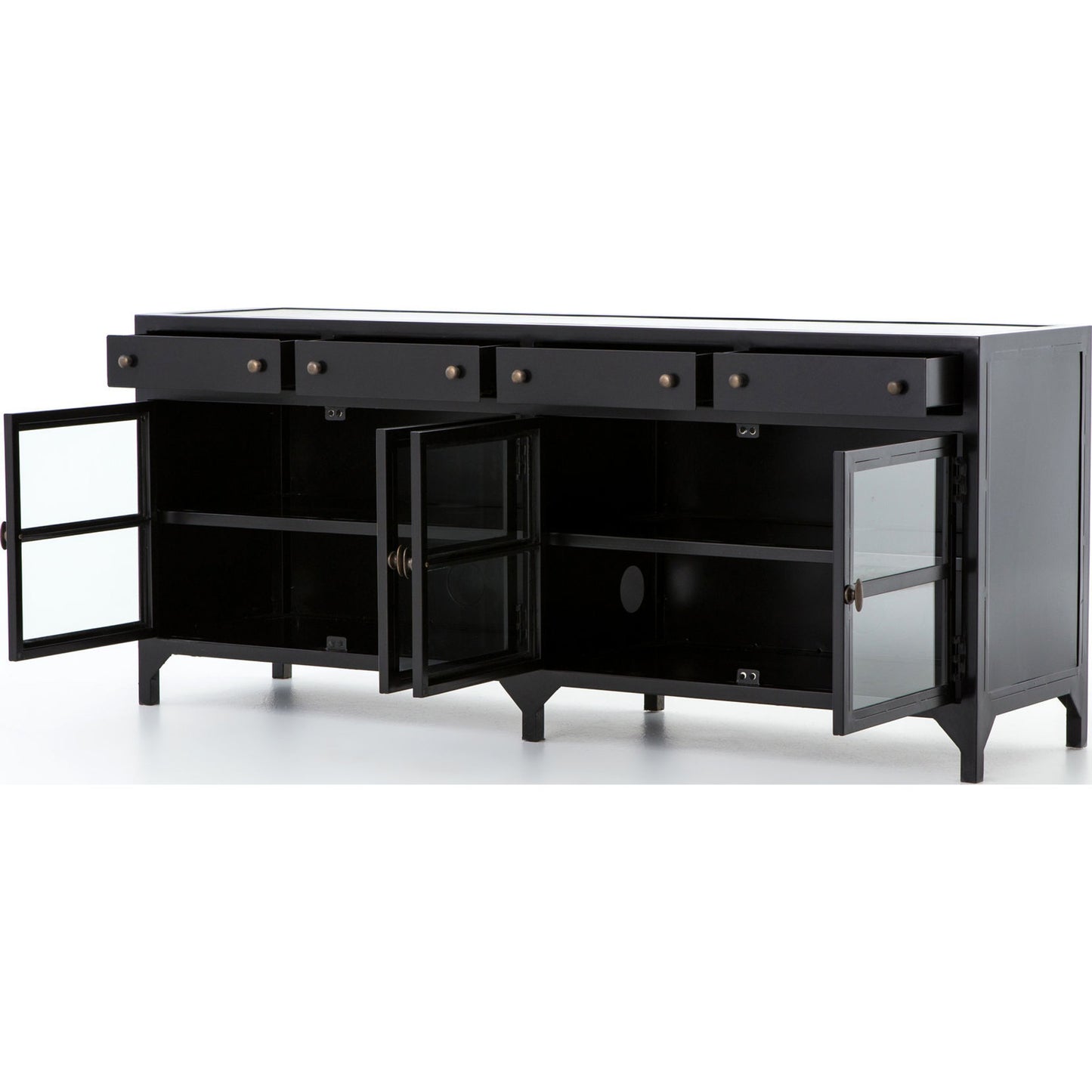 008 S-258369 | Additional Silo | Shadow Box Media Console by Four Hands in black. Made from iron in a modern style.