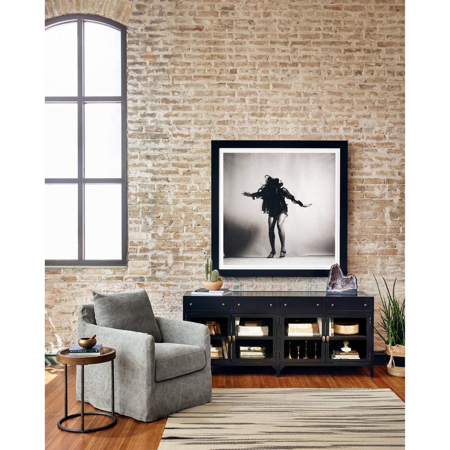 011 S-258369 | Lifestyle | Shadow Box Media Console by Four Hands in black. Made from iron in a modern style.