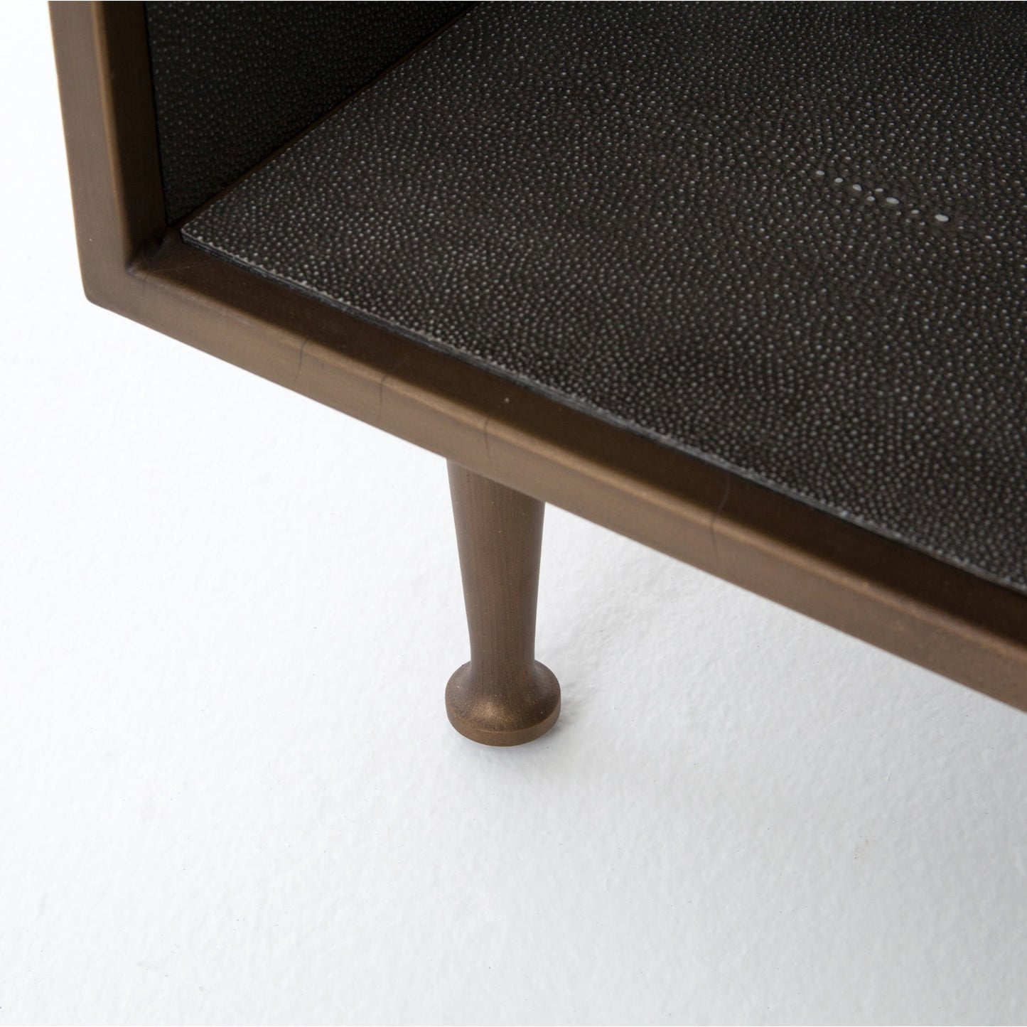 004 S-258370 | Additional Silo | Shagreen Bedside Table by Four Hands in gray and antique brass, gray shagreen. Made from faux shagreen, iron in a modern style.