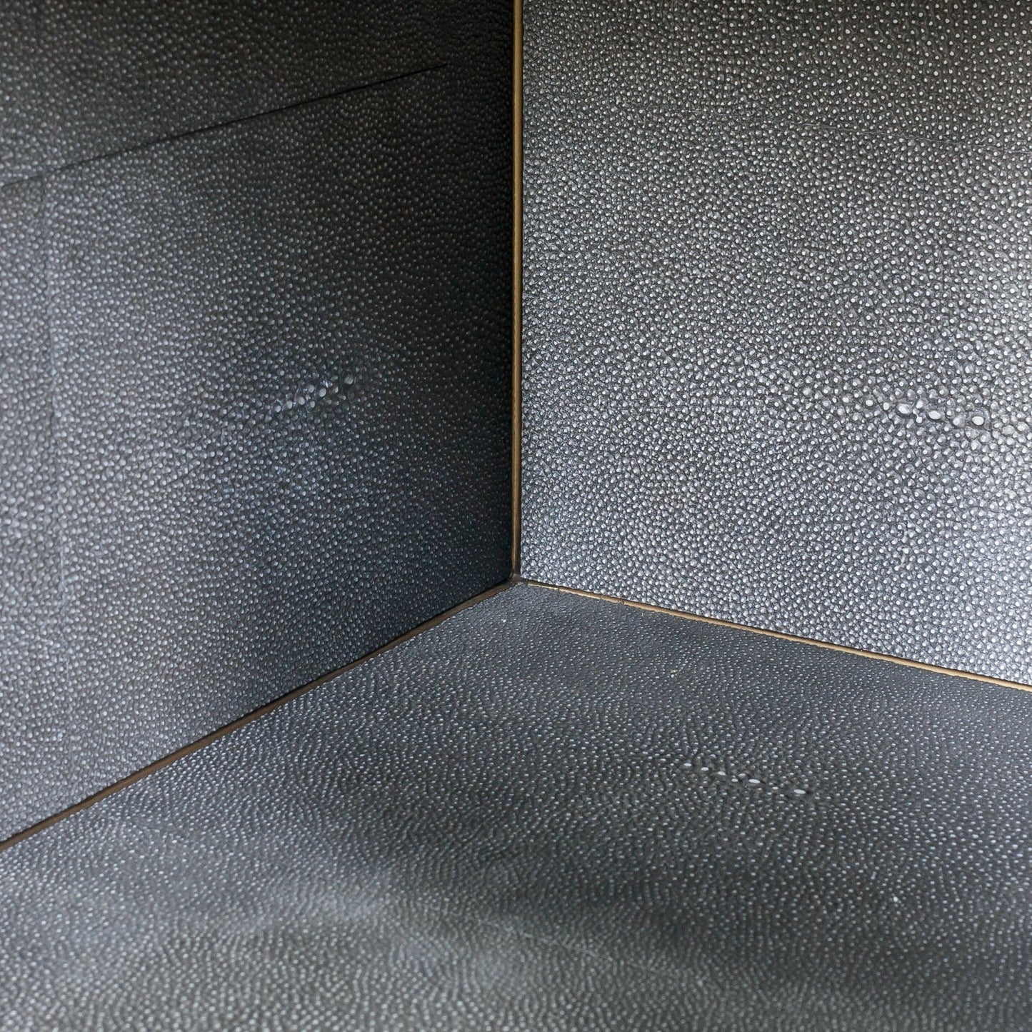 006 S-258370 | Additional Silo | Shagreen Bedside Table by Four Hands in gray and antique brass, gray shagreen. Made from faux shagreen, iron in a modern style.